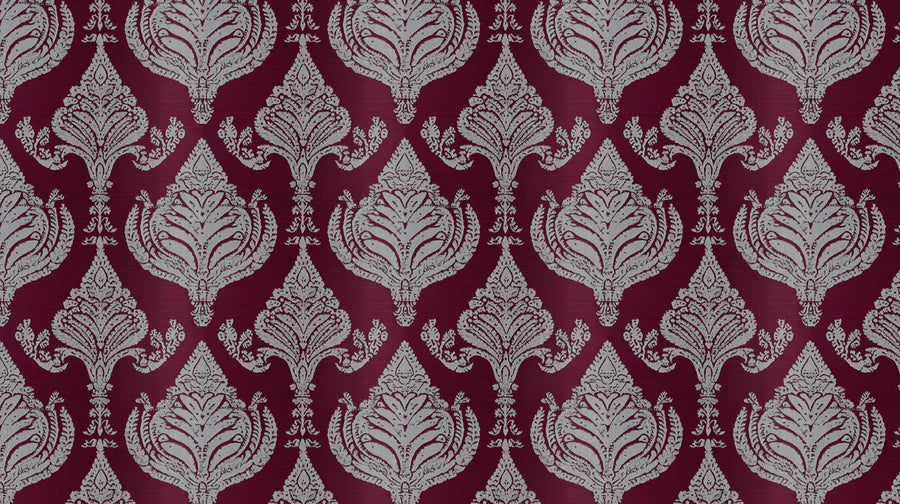 Burgunderrot und Silber Damast Wandbild Tapete – Königliches Motiv Wandbild Tapete printable artwork