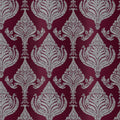 Burgundy and Silver Damask Mural Wallpaper — Regal Motif Mural Wallpaper - room preview 02
