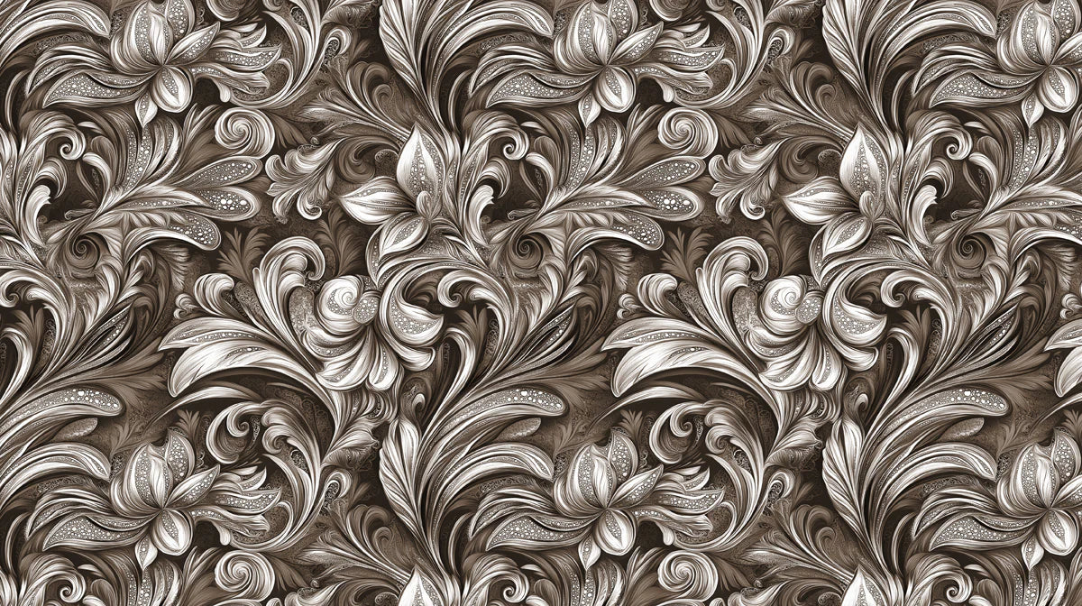 Antique Engraved Baroque Floral Mural Wallpaper — Sepia Heritage Mural Wallpaper - room preview 02