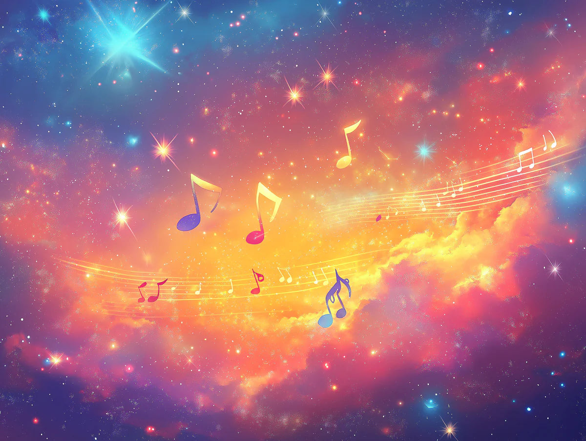 Cosmic Musical Harmony Mural Wallpaper — Vibrant Celestial Design Mural Wallpaper - room preview 02