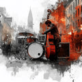 Urban Jazz Performance Mural Wallpaper — Artistic Street Scene Mural Wallpaper - room preview 02