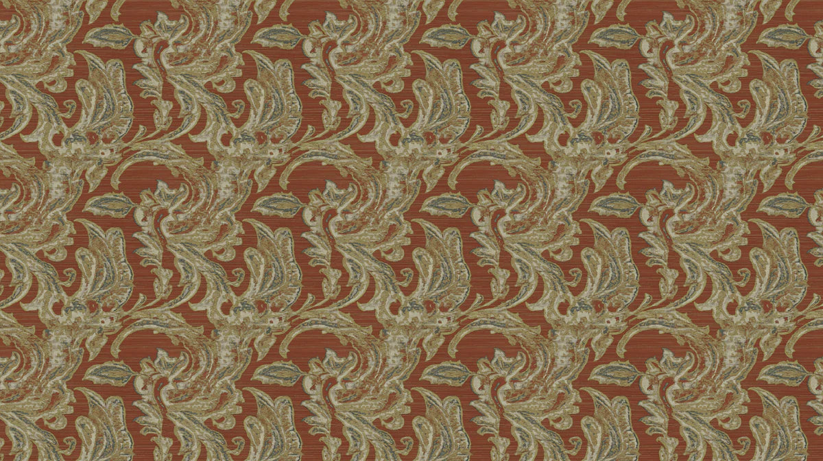 Burnt Orange Damask Weave Mural Wallpaper — Traditional Textile Motif Mural Wallpaper - room preview 02