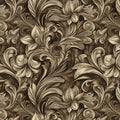 Sepia Engraved Filigree Mural Wallpaper — Vintage Floral Swirls Mural Wallpaper - room preview 02