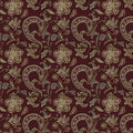 Batik Paisley Floral Mural Wallpaper — Artisanal Burgundy Print Mural Wallpaper - room preview 02