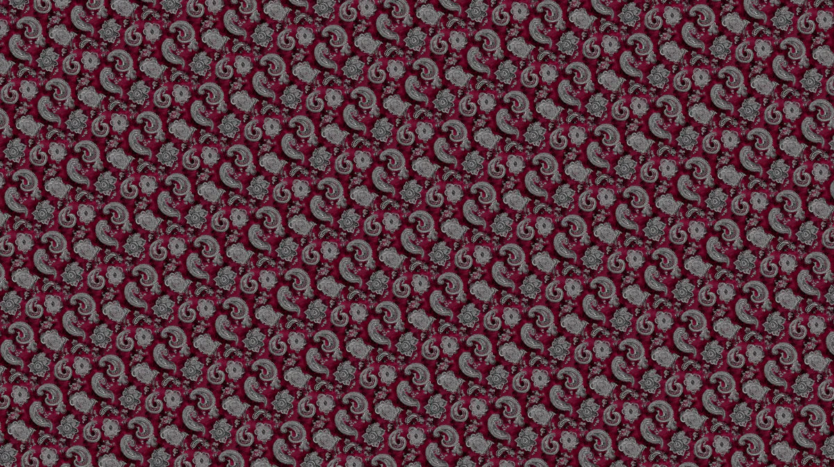 Intricate Paisley Tapestry Mural Wallpaper — Rich Burgundy Silver Mural Wallpaper - room preview 02