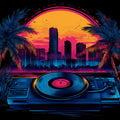Neon Sunset Turntable Mural Wallpaper — Retro Synthwave Aesthetic Mural Wallpaper - room preview 02