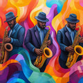 Jazz Musician Abstract Mural Wallpaper — Vibrant Rhapsody Design Mural Wallpaper - room preview 02