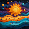 Celestial Melody Mural Wallpaper — Vibrant Abstract Sun Design Mural Wallpaper - room preview 02