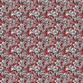 Baroque Scrollwork Mural Wallpaper — Rich Crimson and Silver Mural Wallpaper - room preview 02