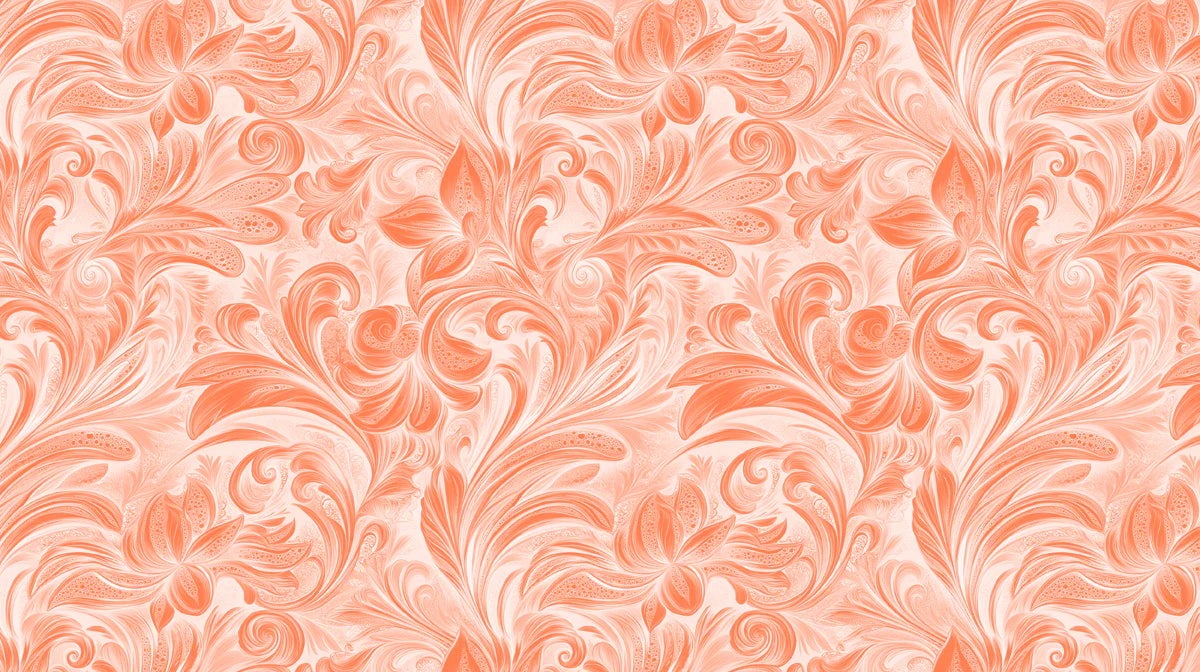 Peach Floral Scroll Mural Wallpaper — Soft Romantic Motif Mural Wallpaper - room preview 02