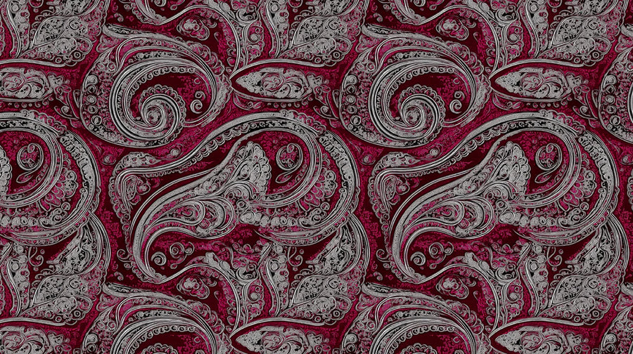 Maximalist Wallpaper Mural – Bold Colorful Wall Mural – Ornate Burgundy Paisley — Bold Traditional Style printable artwork