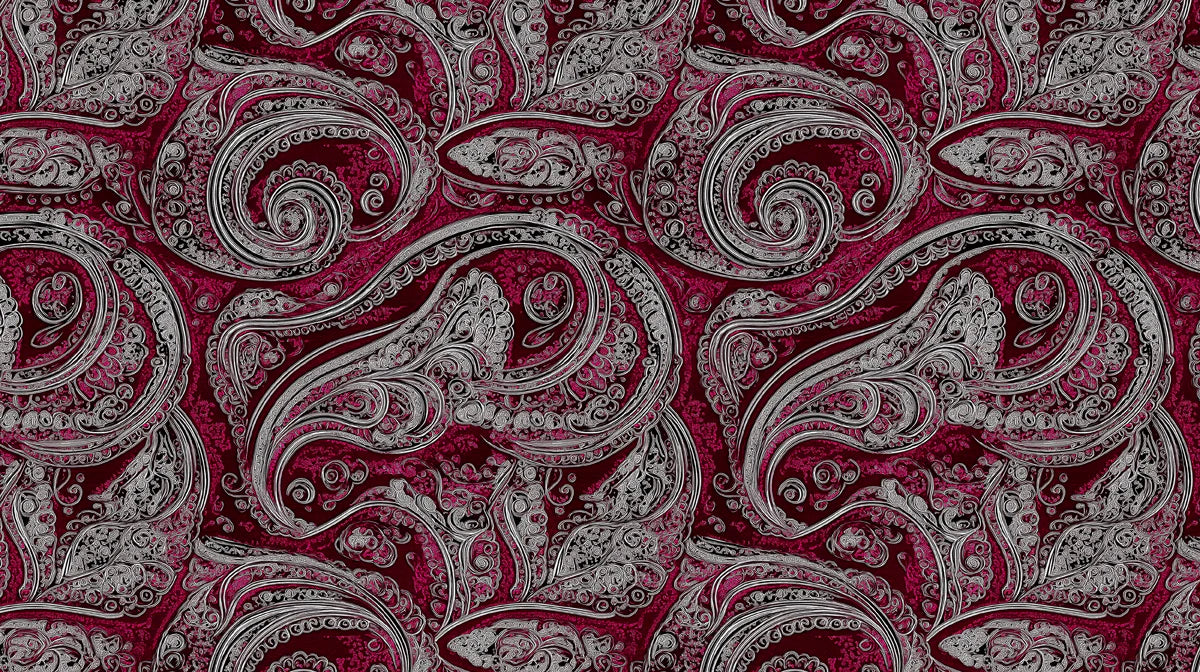 Ornate Burgundy Paisley Mural Wallpaper — Bold Traditional Style Mural Wallpaper - room preview 02
