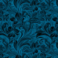 Deep Teal Floral Scroll Mural Wallpaper — Ornate Baroque Style Mural Wallpaper - room preview 02