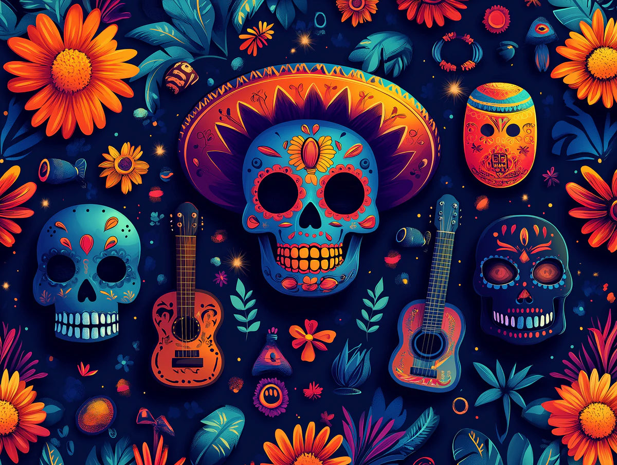 Day of the Dead Celebration Mural Wallpaper — Vibrant Cultural Art Mural Wallpaper - room preview 02
