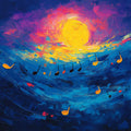 Celestial Symphony Mural Wallpaper — Expressive Sun and Note Motif Mural Wallpaper - room preview 02
