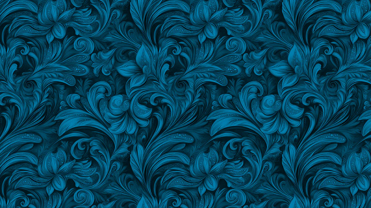 Deep Teal Ornate Scrollwork Mural Wallpaper — Baroque Pattern Mural Wallpaper - room preview 02