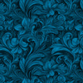 Deep Teal Ornate Scrollwork Mural Wallpaper — Baroque Pattern Mural Wallpaper - room preview 02