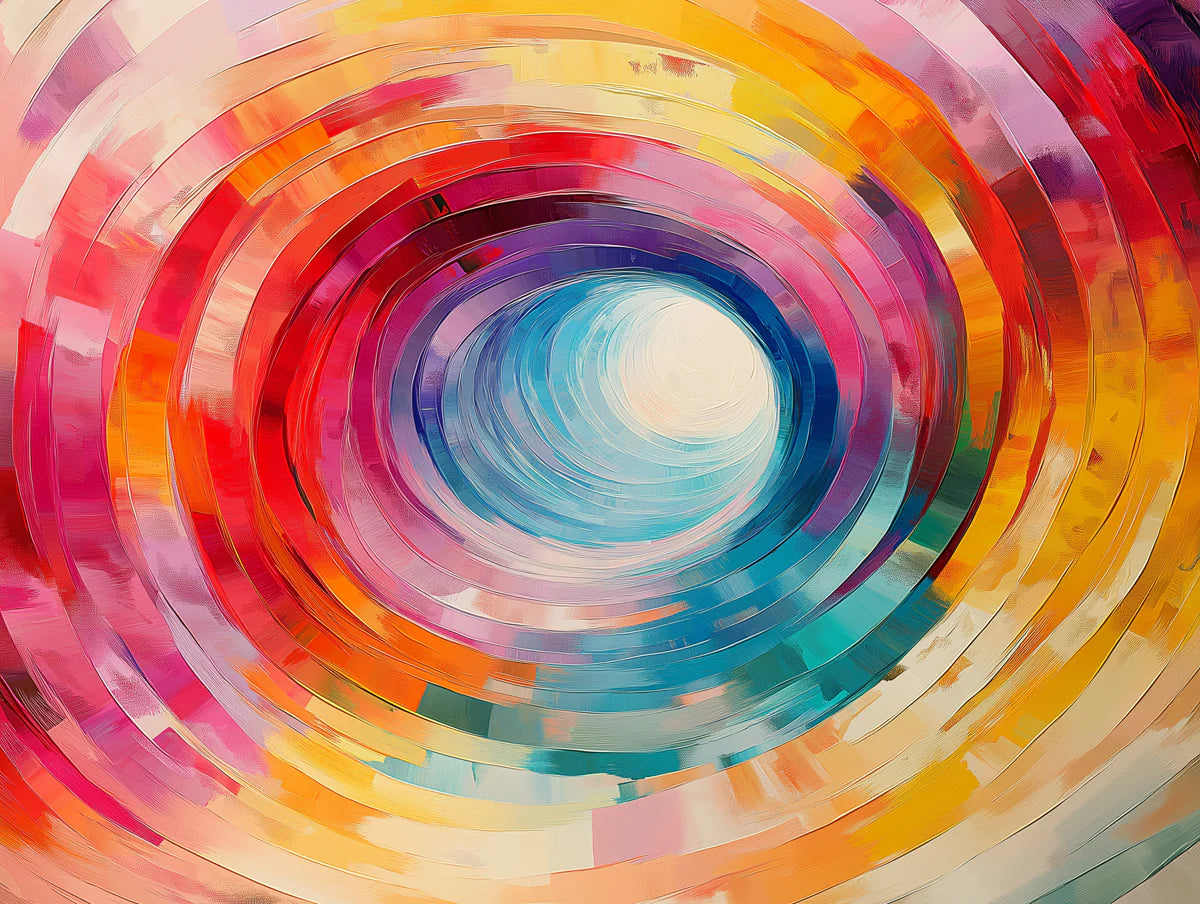 Chromatic Vortex Mural Wallpaper — Painterly Circular Abstract Mural Wallpaper - room preview 02