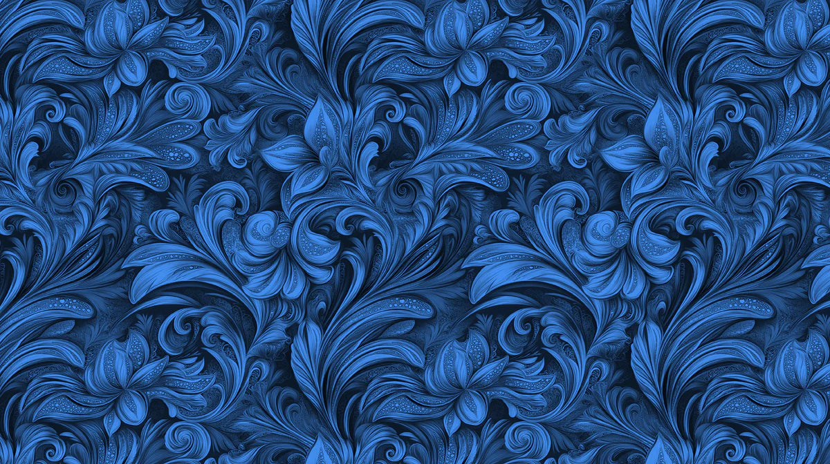 Midnight Navy Floral Scroll Mural Wallpaper — Opulent Baroque Design Mural Wallpaper - room preview 02