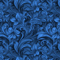 Midnight Navy Floral Scroll Mural Wallpaper — Opulent Baroque Design Mural Wallpaper - room preview 02