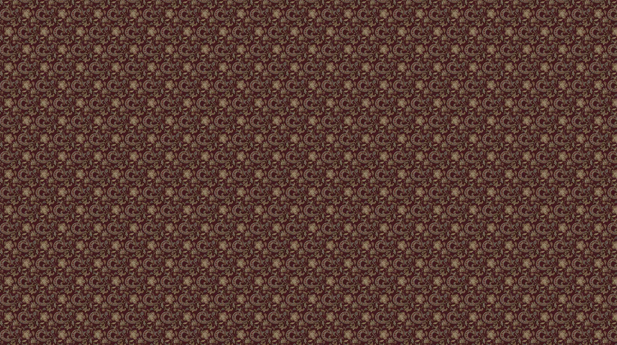 Batik Paisley Floral Mural Wallpaper — Traditional Burgundy Print Mural Wallpaper - room preview 02
