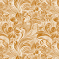 Golden Floral Scroll Mural Wallpaper — Traditional Ochre Design Mural Wallpaper - room preview 02