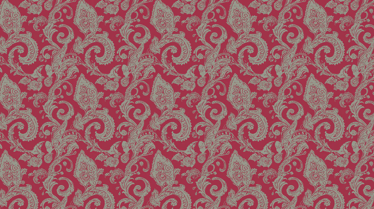 Classic Paisley Mural Wallpaper in Deep Magenta and Gray Mural Wallpaper - room preview 02