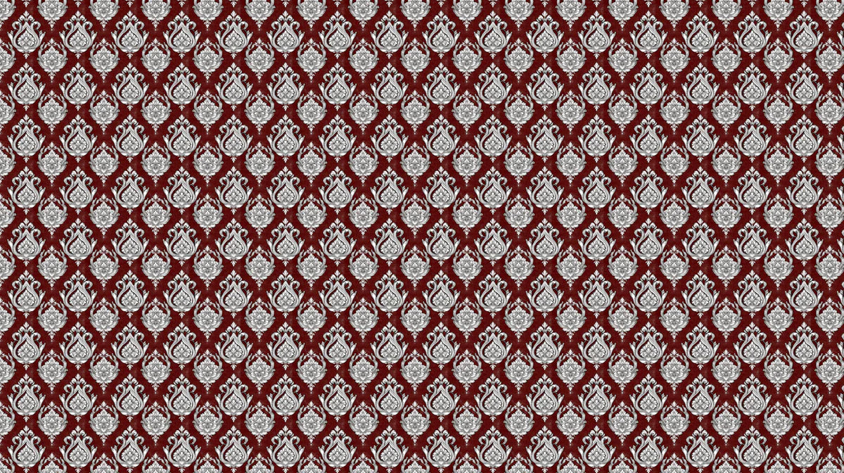 Regal Damask Medallion Mural Wallpaper — Deep Burgundy and Silver Mural Wallpaper - room preview 02
