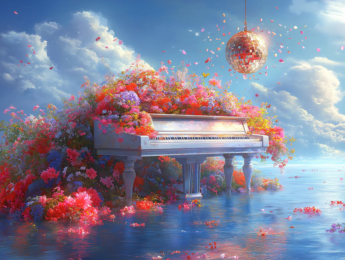 Floral Grand Piano Mural Wallpaper — Whimsical Fantasy Art Mural Wallpaper - room preview 02