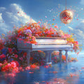 Floral Grand Piano Mural Wallpaper — Whimsical Fantasy Art Mural Wallpaper - room preview 02