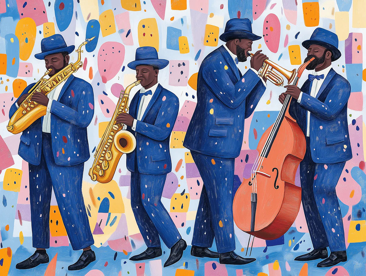 Jazz Musician Trio Mural Wallpaper — Vibrant Artistic Wall Decor Mural Wallpaper - room preview 02
