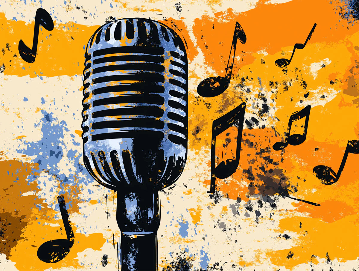 Vintage Microphone Abstract Mural Wallpaper — Retro Music Art Mural Wallpaper - room preview 02
