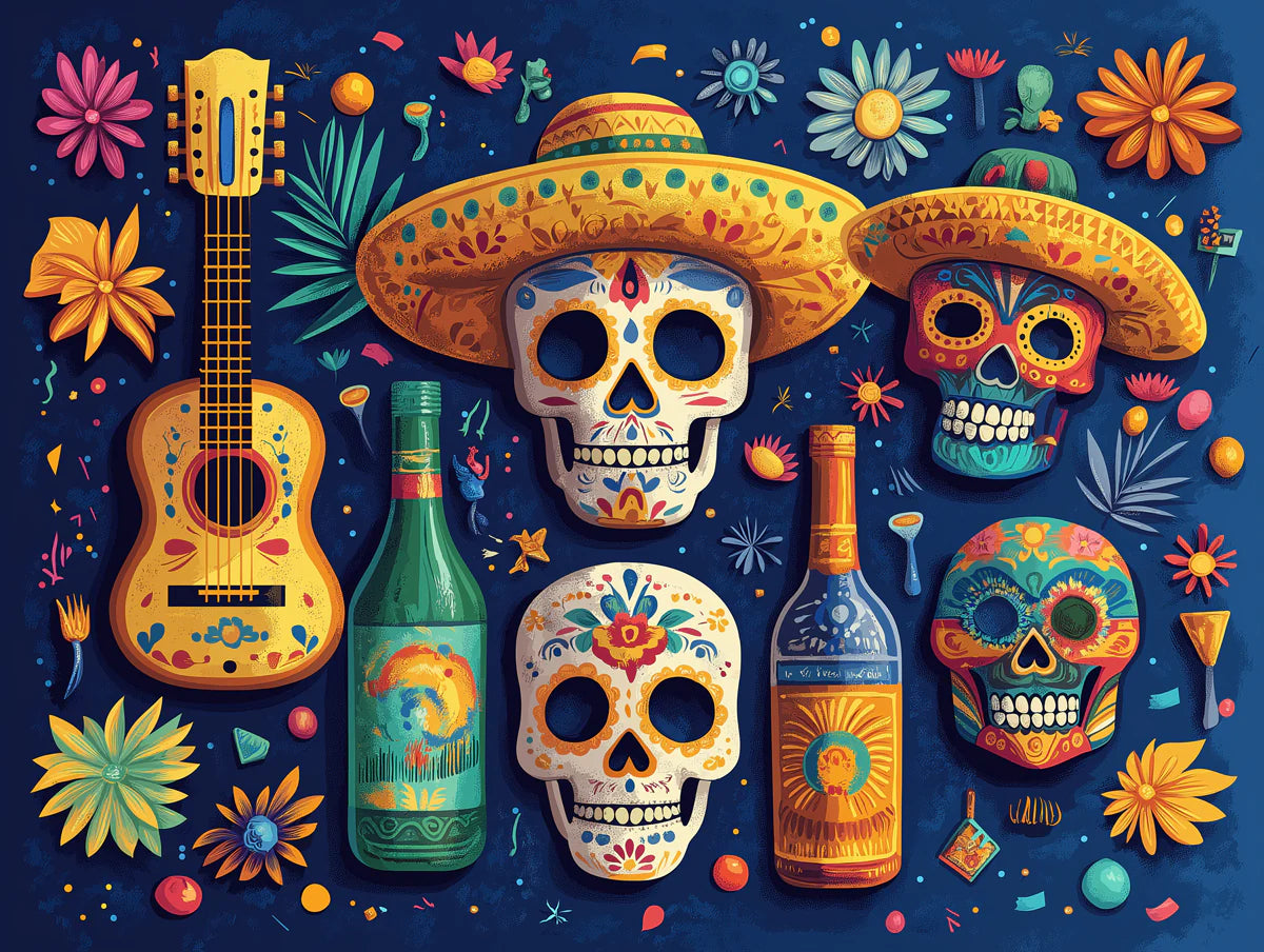 Day of the Dead Calavera Mural Wallpaper — Whimsical Celebration Mural Wallpaper - room preview 02