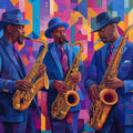 Jazz Trio Abstract Mural Wallpaper — Vibrant Rhythmic Art Mural Wallpaper - room preview 02