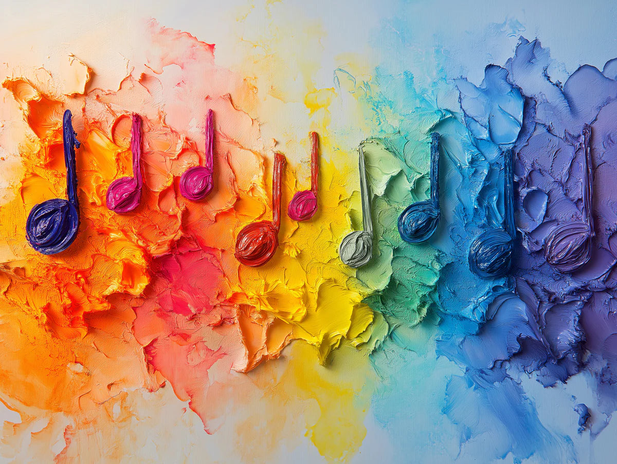 Rainbow Music Note Mural Wallpaper — Expressive Artistic Wall Art Mural Wallpaper - room preview 02