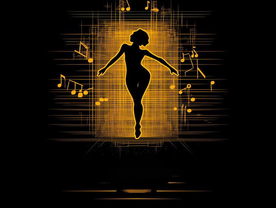 Abstract Wallpaper Mural – Modern Art Wall Mural – Golden Dancer Silhouette Music — Abstract Art printable artwork