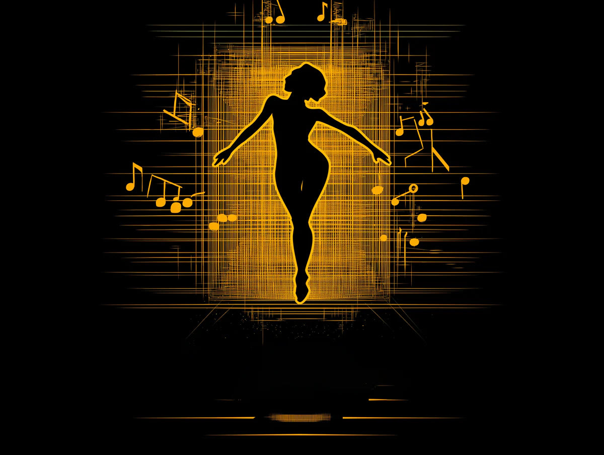 Golden Dancer Silhouette Music Mural Wallpaper — Abstract Art Mural Wallpaper - room preview 02