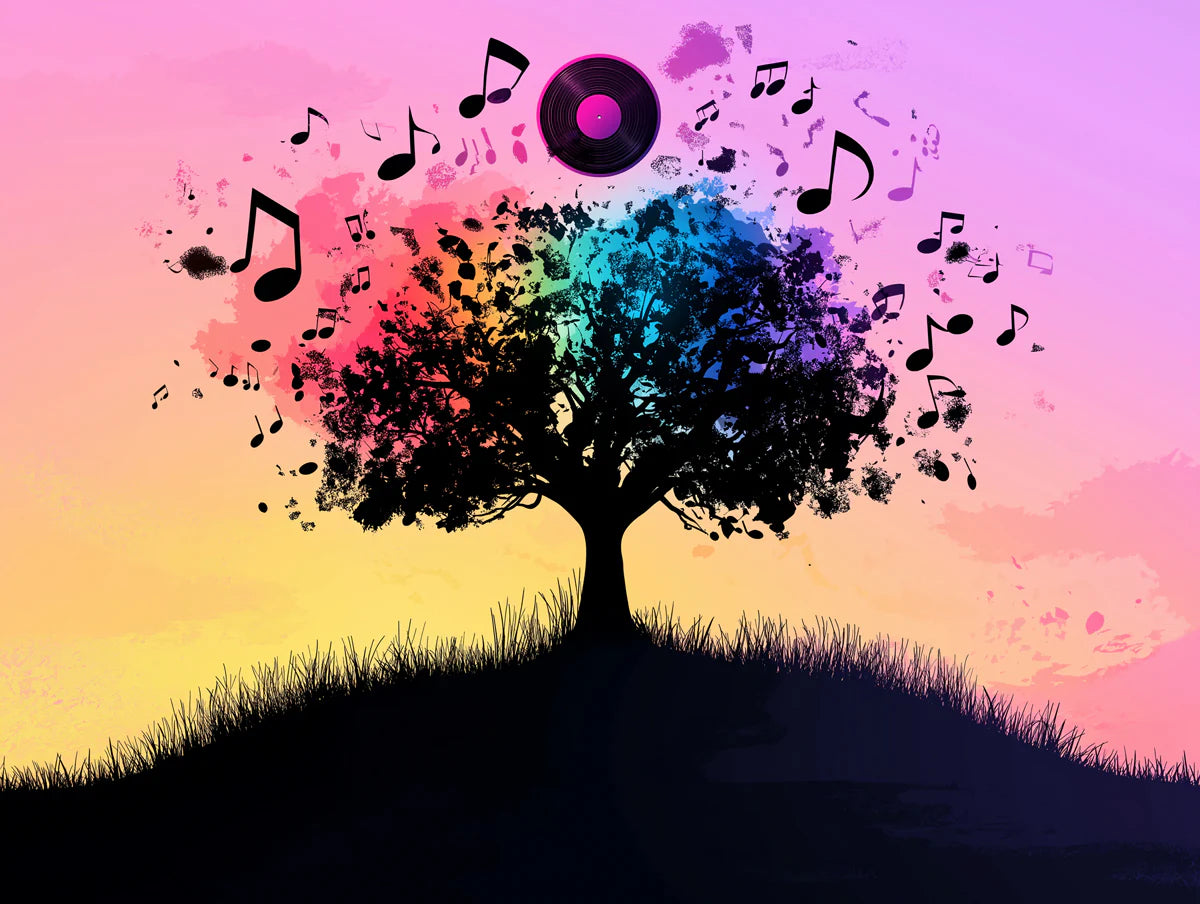 Melodic Tree of Life Mural Wallpaper — Vibrant Whimsical Design Mural Wallpaper - room preview 02