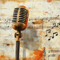 Vintage Studio Microphone Mural Wallpaper — Musical Art Aesthetic Mural Wallpaper - room preview 02