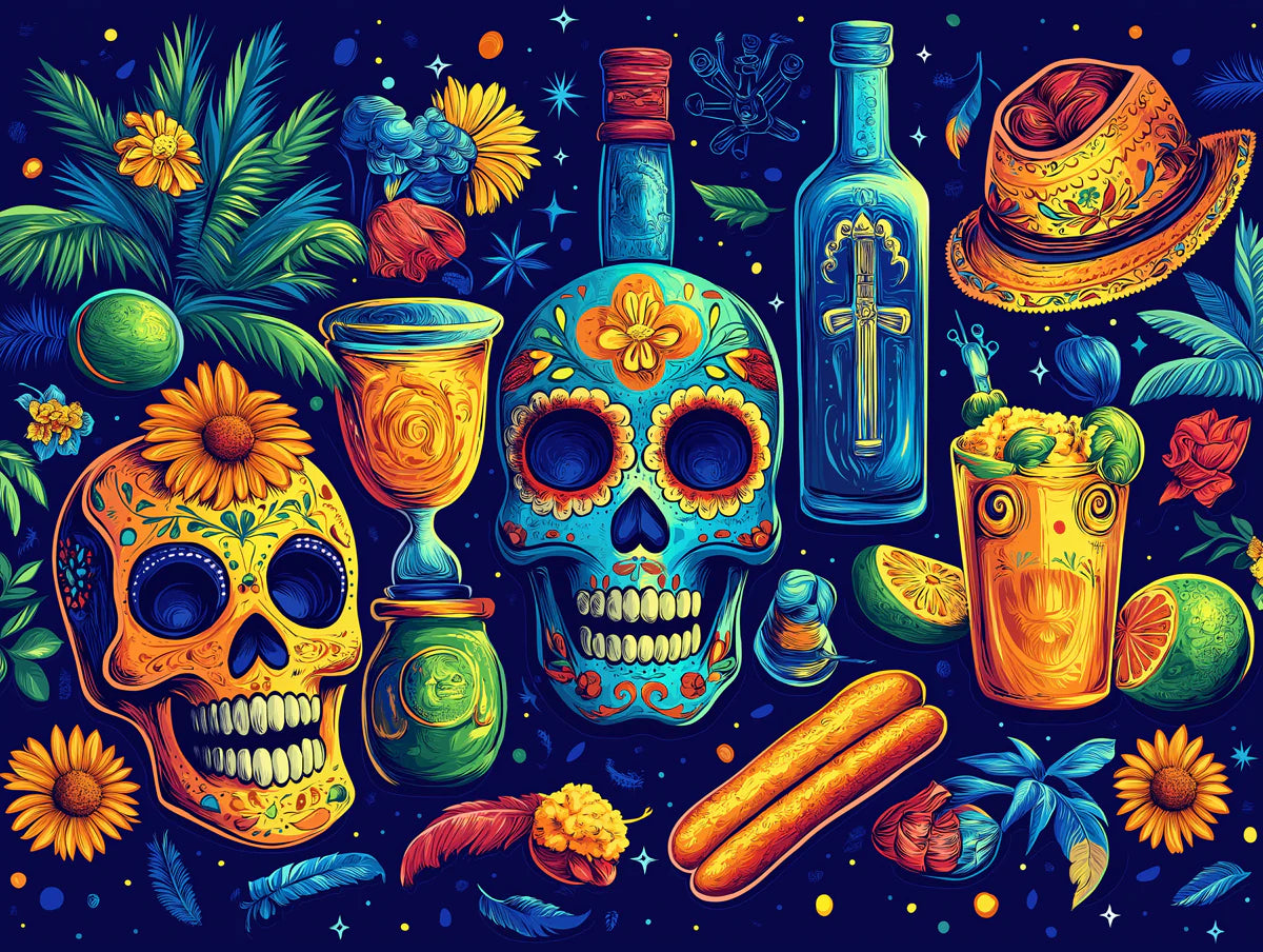 Dia de los Muertos Sugar Skull Mural Wallpaper — Festive Folk Art Mural Wallpaper - room preview 02