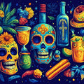Dia de los Muertos Sugar Skull Mural Wallpaper — Festive Folk Art Mural Wallpaper - room preview 02