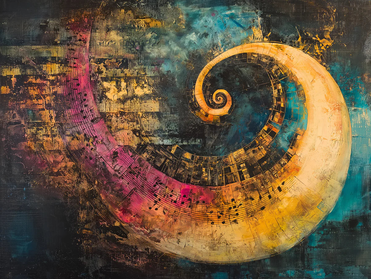 Fibonacci Music Vortex Mural Wallpaper — Abstract Harmonic Flow Mural Wallpaper - room preview 02