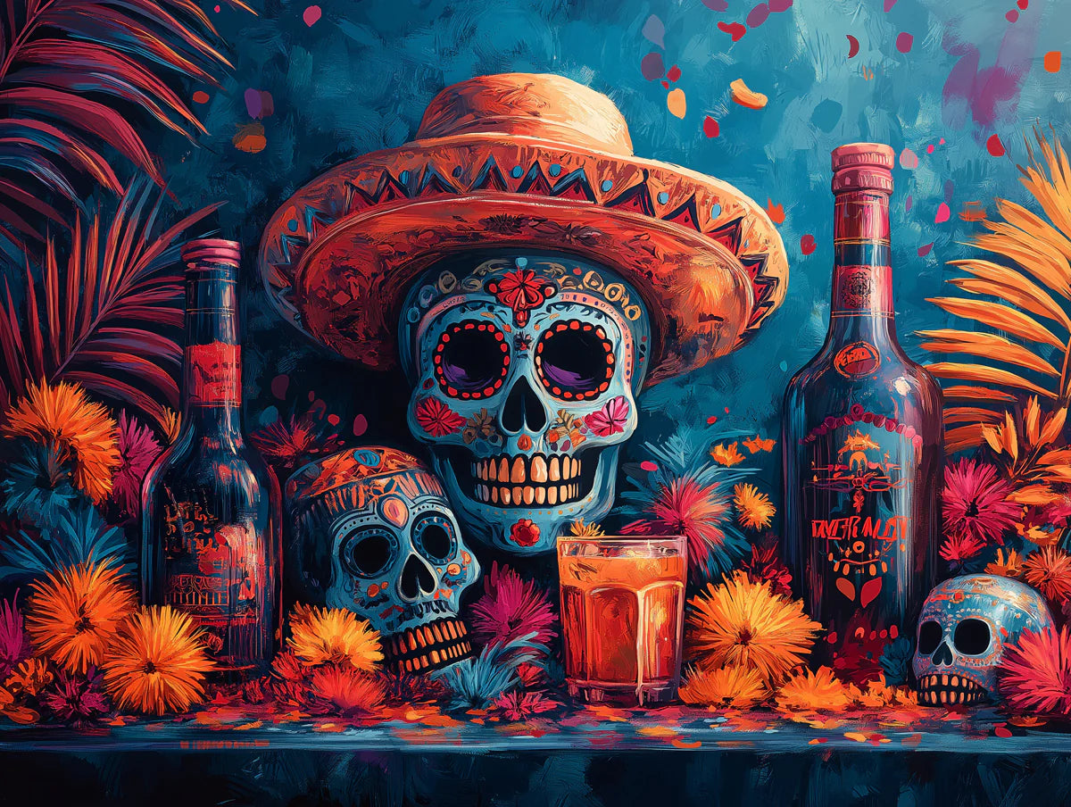 Day of the Dead Still Life Mural Wallpaper — Folk Art Aesthetic Mural Wallpaper - room preview 02