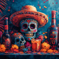 Day of the Dead Still Life Mural Wallpaper — Folk Art Aesthetic Mural Wallpaper - room preview 02