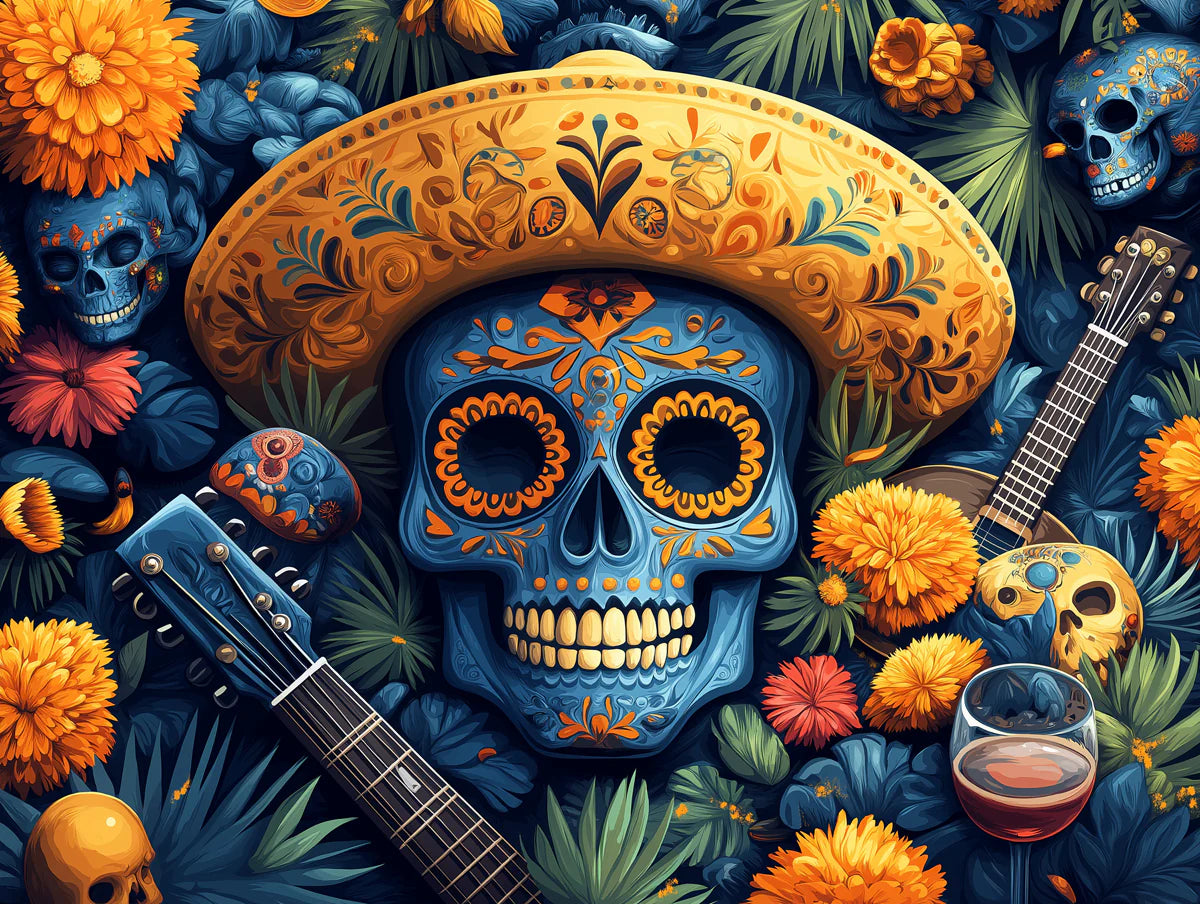 Mexican Folk Art Day of the Dead Mural Wallpaper - room preview 02