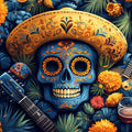 Mexican Folk Art Day of the Dead Mural Wallpaper - room preview 02