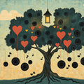 Vinyl Record Tree Mural Wallpaper — Whimsical Folk Art Design Mural Wallpaper - room preview 02