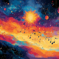 Celestial Melody Mural Wallpaper — Vibrant Cosmic Silhouette Design Mural Wallpaper - room preview 02