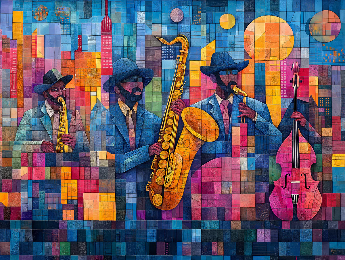 Jazz Club Mosaic Mural Wallpaper — Urban Musical Art Mural Wallpaper - room preview 02