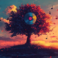 Autumn Melody Tree Mural Wallpaper — Artistic Sunset Scene Mural Wallpaper - room preview 02